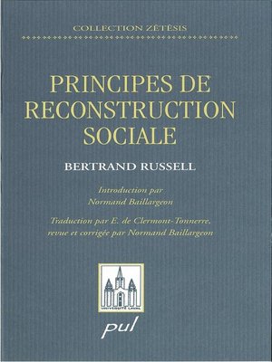 cover image of Principes de reconstruction sociale Les